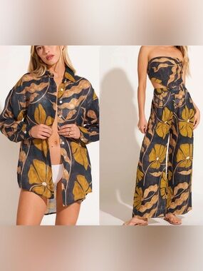 Vitamin A The Getaway Pants & Playa Boyfriend Shirt Ecolinen  SZ S